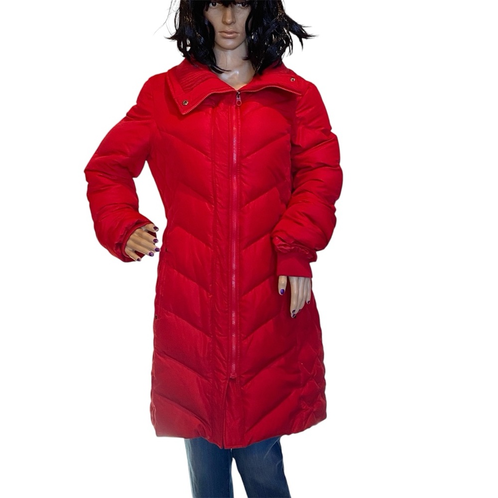 Kenneth Cole Reaction Long Puffer Coat Duckdown + Feathers Filling Red Large VGC